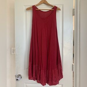 Italian Cotton Red Lace Tank Shirt Dress